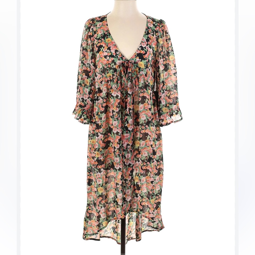 Unif Floral Feminine Duster in Bouquet Size S Ruffle Sleeve High Low Hem